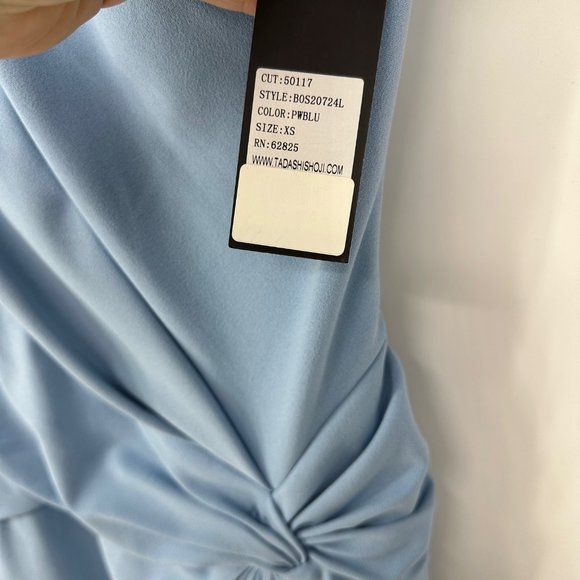 Tadashi Shoji Knotted One Shoulder Evening Gown Powder Blue XS *flaw* NWT - Picture 10 of 14